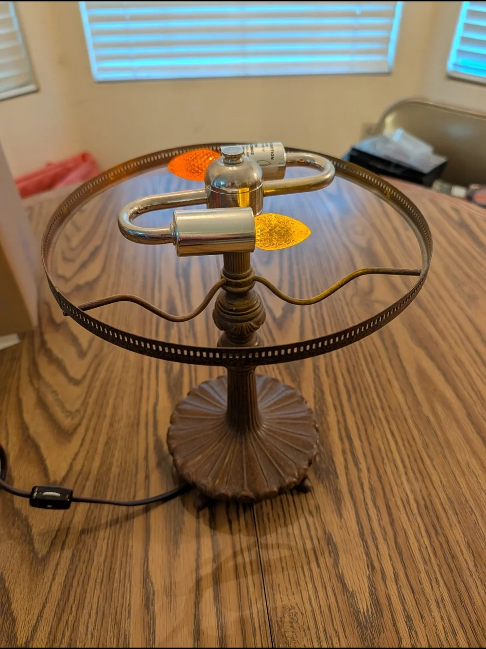Vintage-Style Brown Table Lamp with Amber Bulb Accents